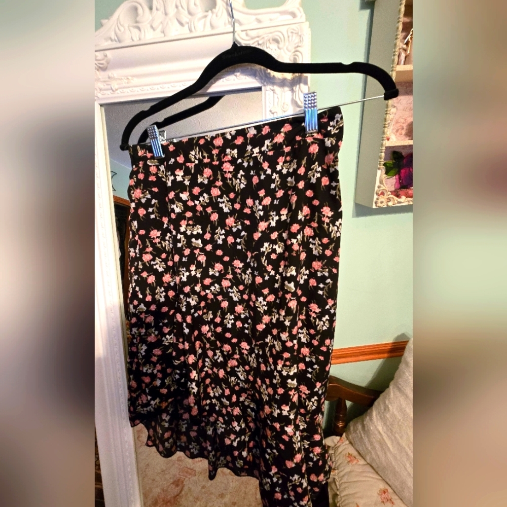 Vintage Floral Black and Pink Women's Skirt
